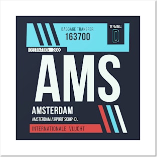 Amsterdam (AMS) Airport Code Baggage Tag Posters and Art